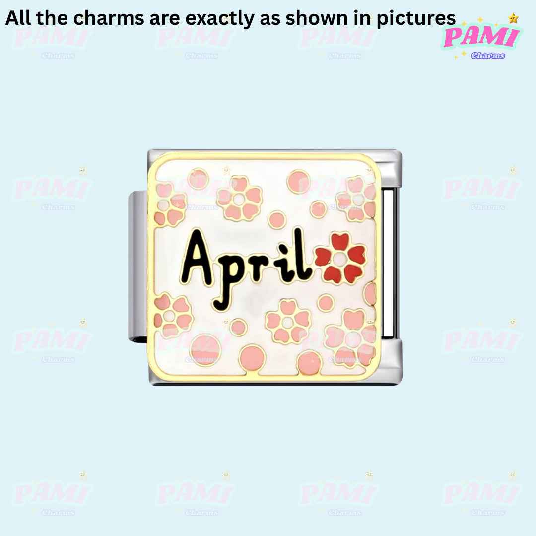 April birth month Italian charm with pink and red floral design by Pami Charms