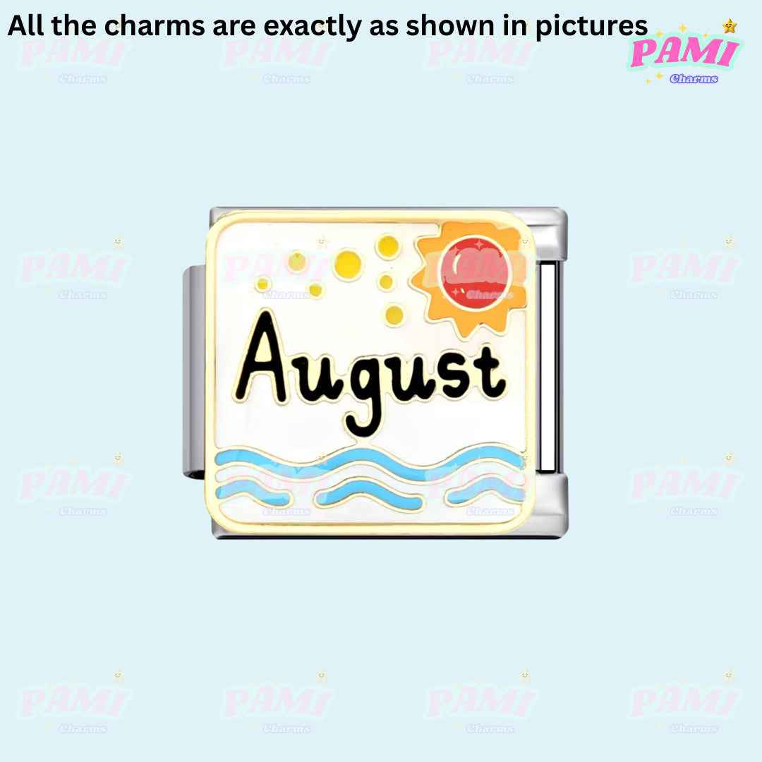 August birth month Italian charm by Pami Charms with sun and waves design