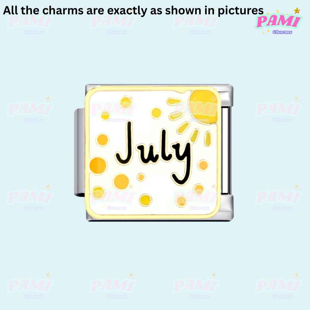 July birth month Italian charms with yellow sun and polka dot design by Pami Charms