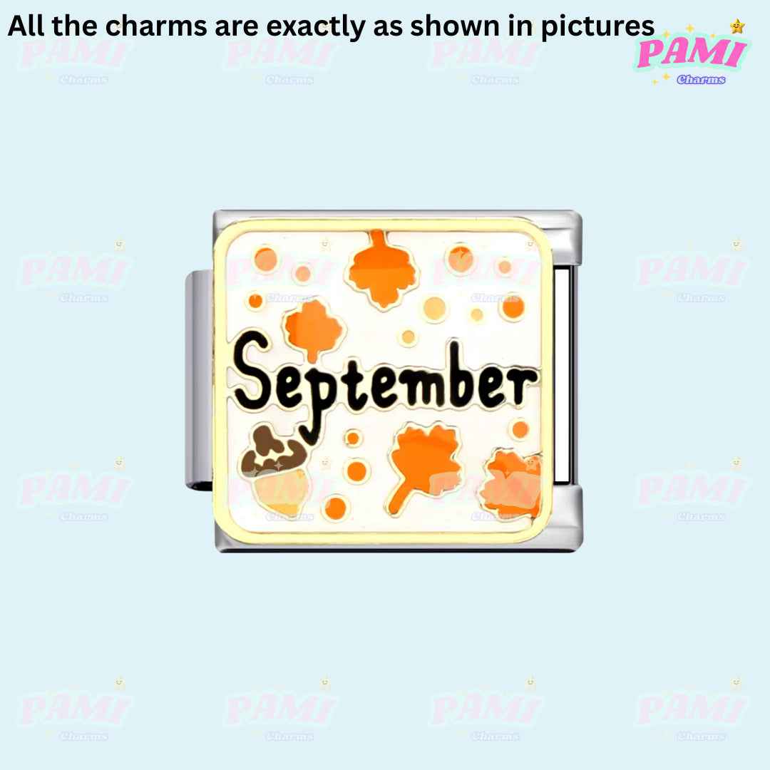 September birth month Italian charms by Pami Charms with autumn leaves and acorn design