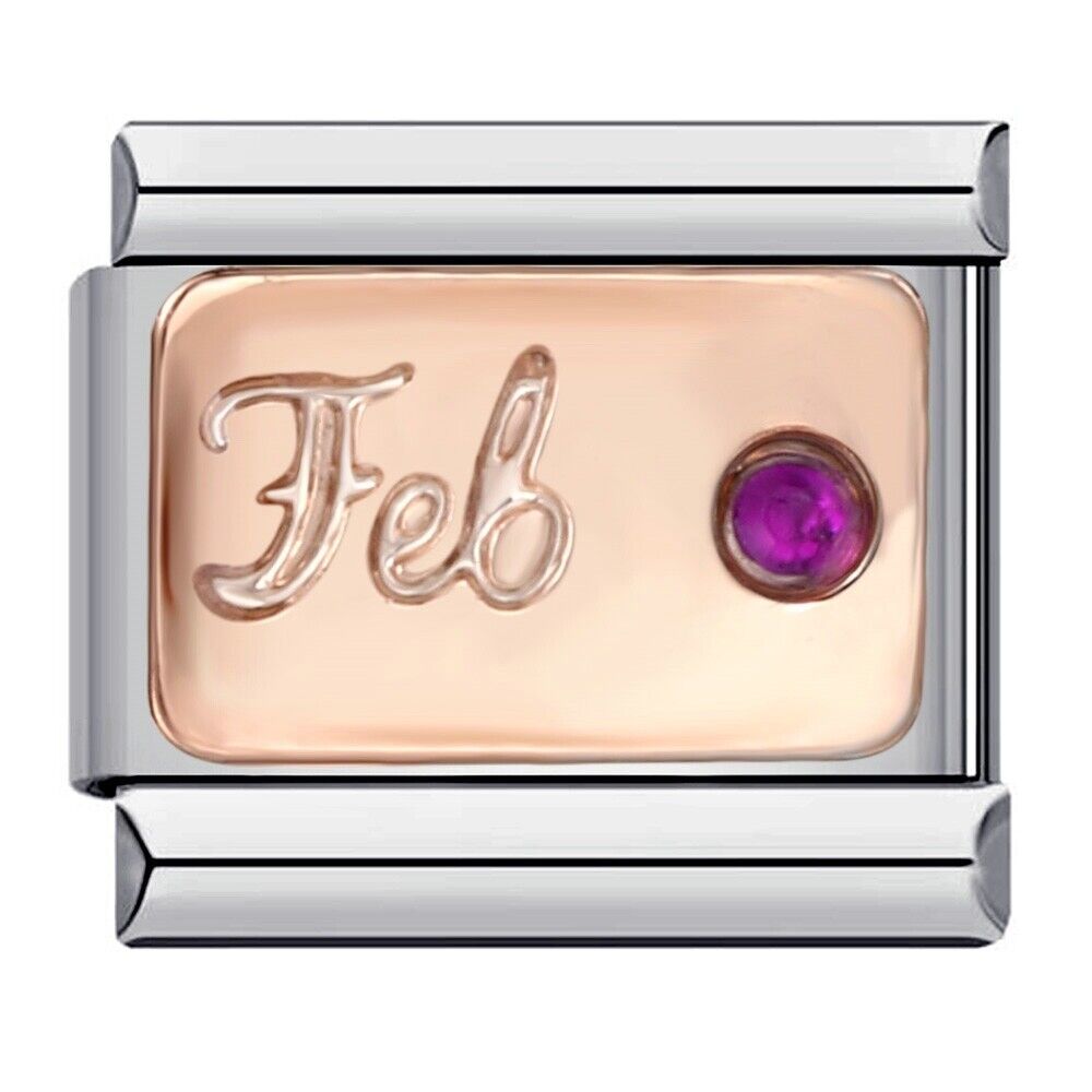 Pami Charms February birthstone italian charms in rose gold and silver with purple gemstone