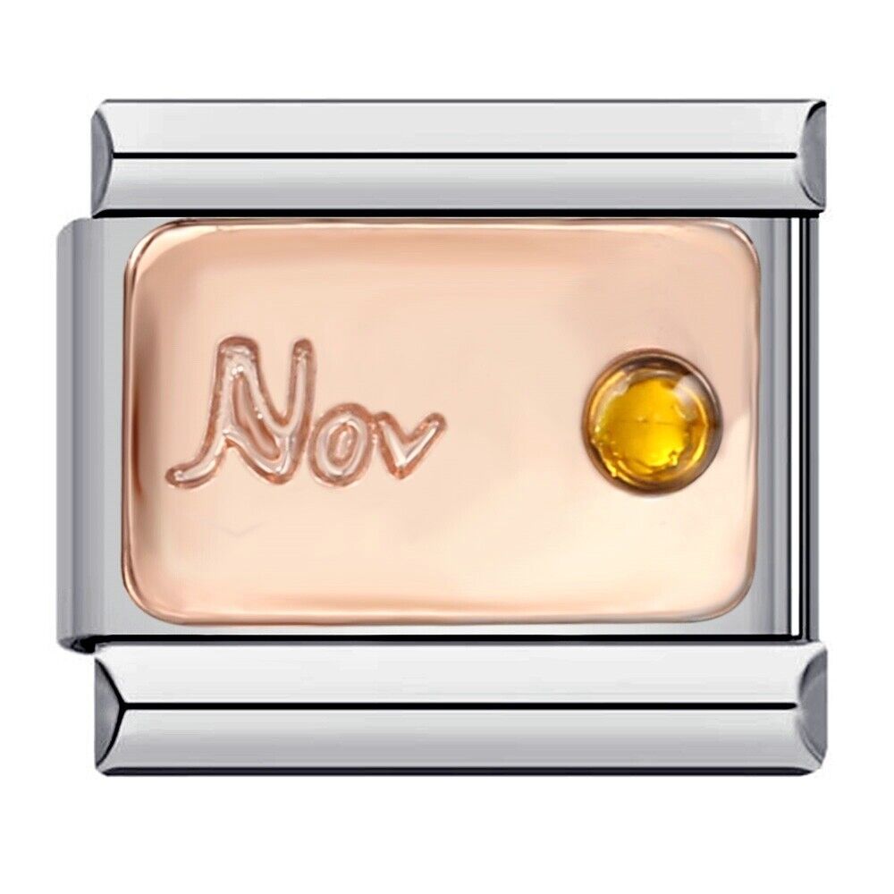 Pami Charms November birthstone Italian charms with yellow gemstone and rose gold plate detail