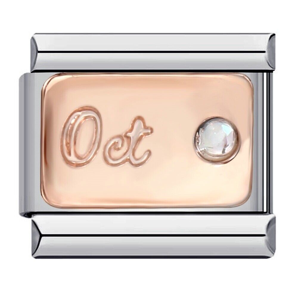 Pami Charms rose gold October birthstone Italian charms with clear gem detail