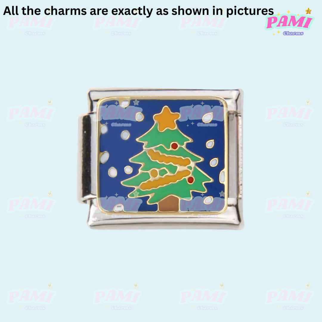 Christmas Italian charms featuring a festive Christmas tree with star and decorations