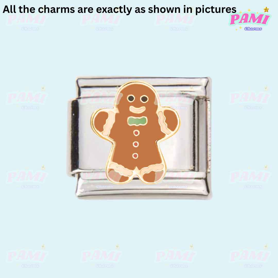 Pami Charms festive gingerbread man charm in silver perfect for Christmas Italian charms collection
