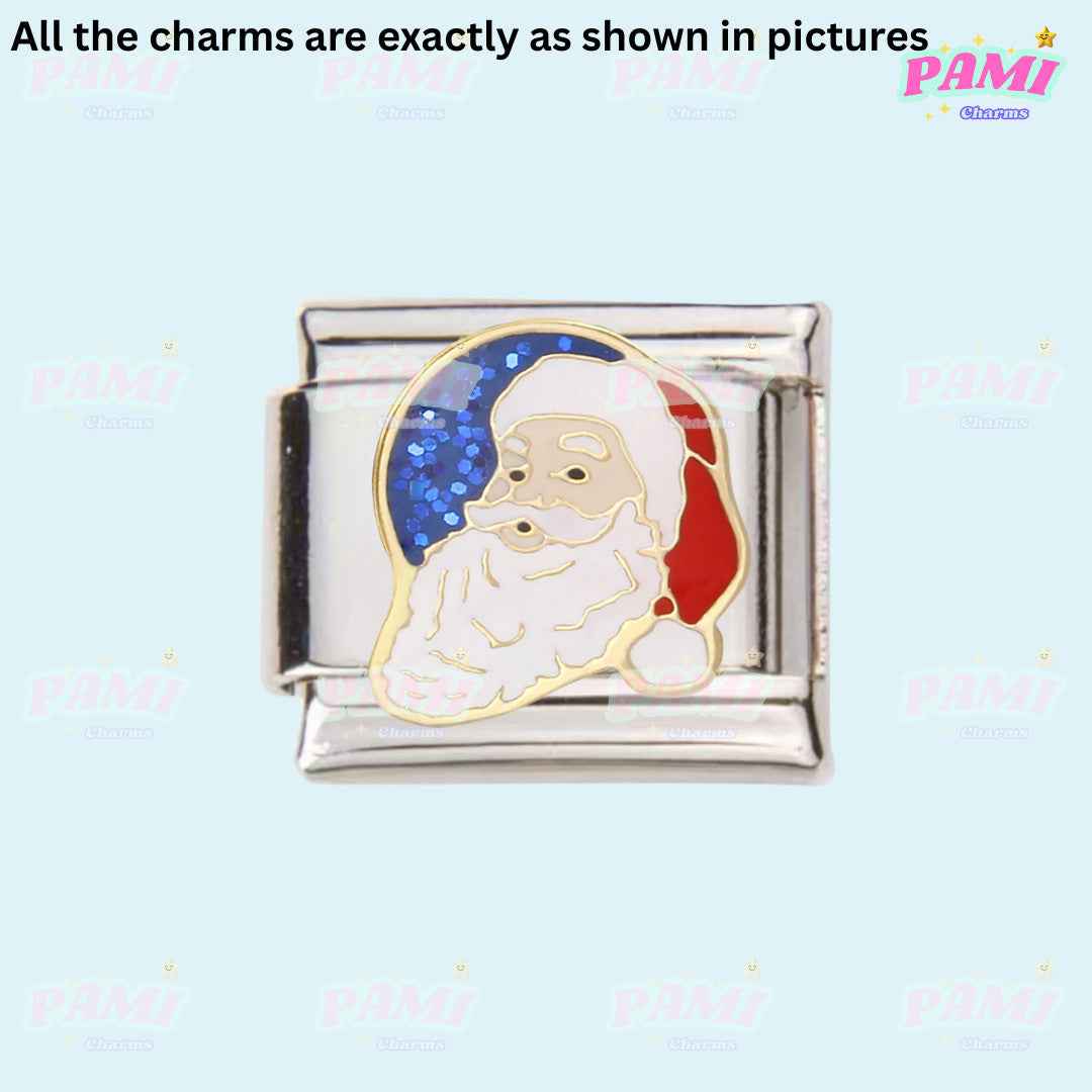 Santa Claus charm with red white and blue details from christmas italian charms collection by Pami Charms
