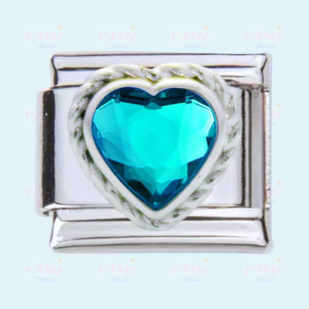 Pami Charms heart-shaped blue gem birth stone italian charms on silver metal base
