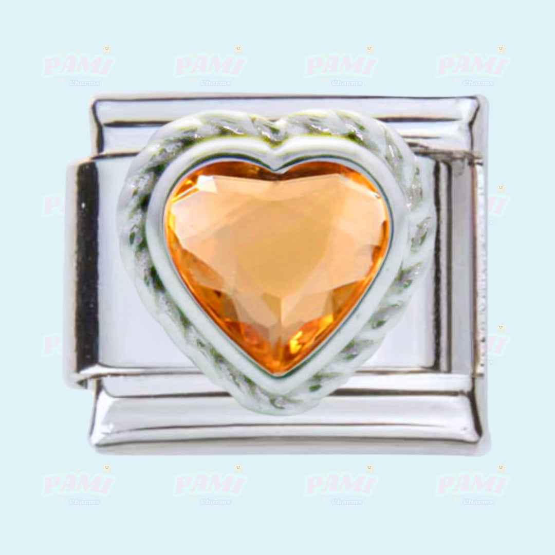 Pami Charms silver Italian charm with a heart-shaped amber gem birth stone Italian charms