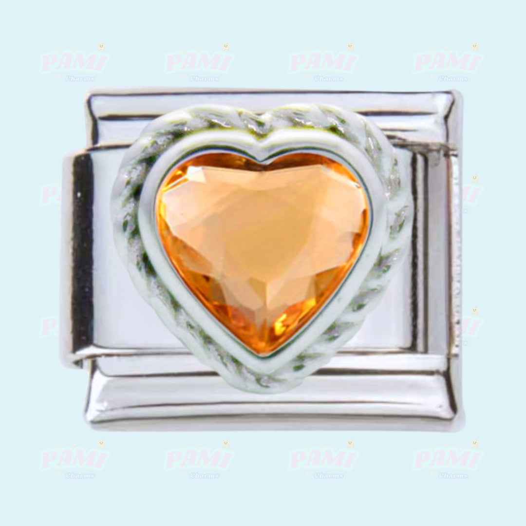 Pami Charms gem birth stone italian charms heart shaped orange gemstone silver charm