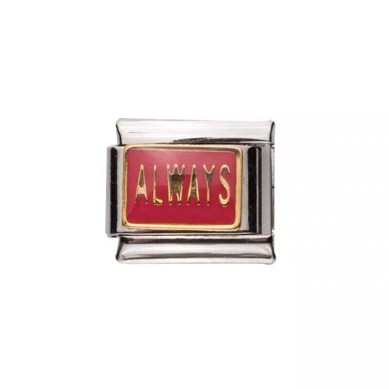 Pami Charms Italian charms silver link with red enamel and gold lettering Always