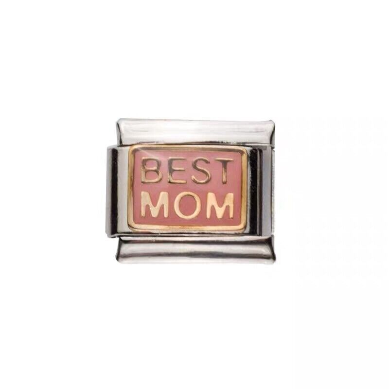 Pami Charms Best Mom Italian charms link with pink and gold design for personalised bracelets