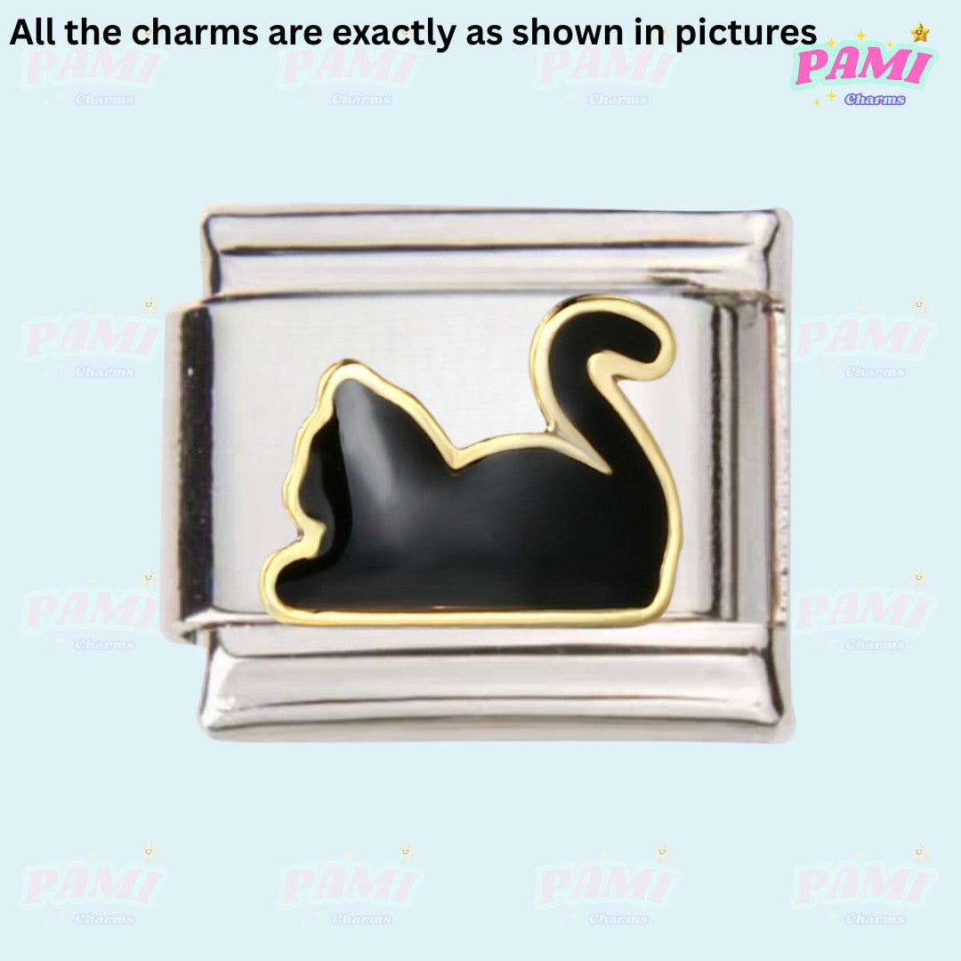 Pami Charms italian charms black cat design on silver charm link for bracelet