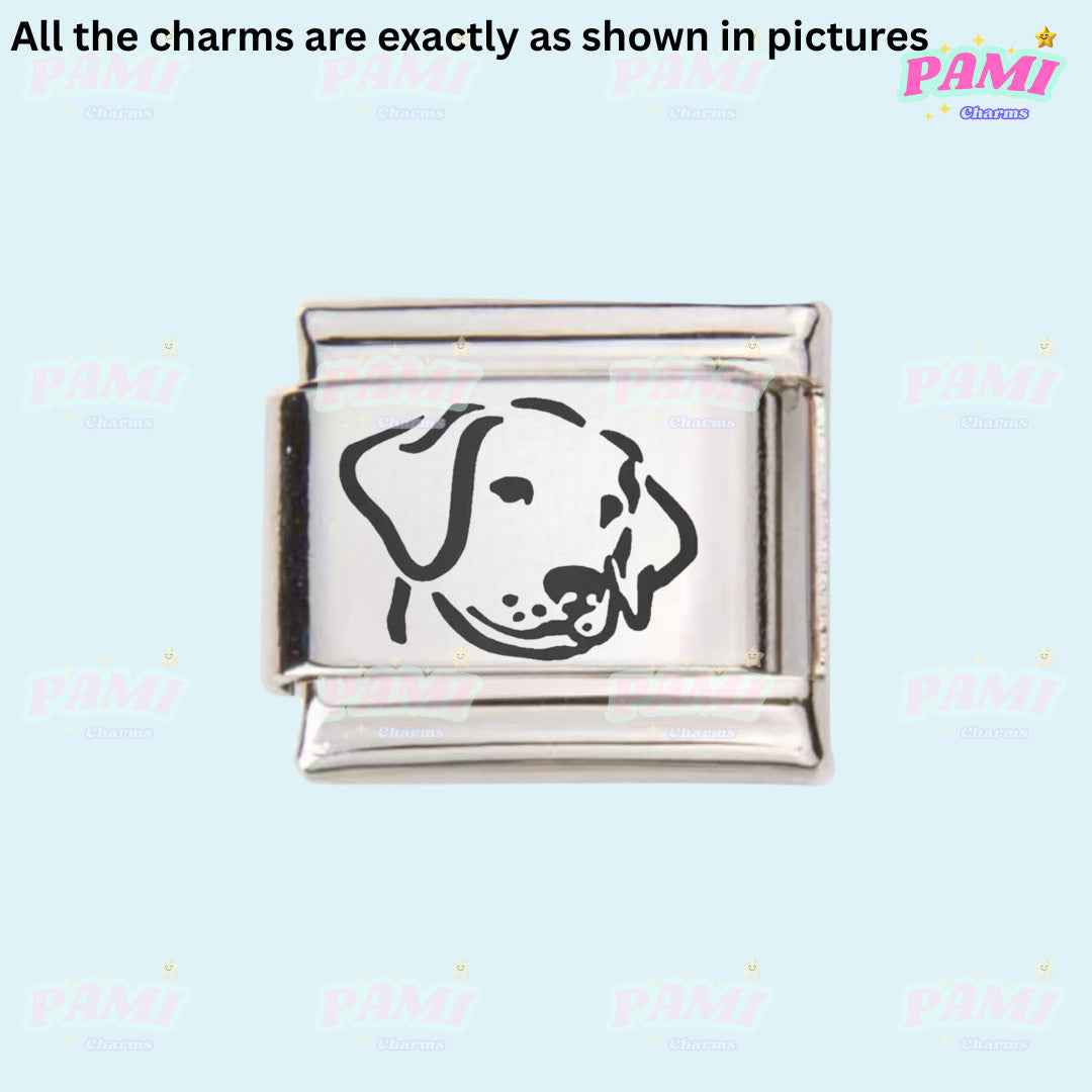 Pami Charms silver Italian charms with black dog face design for charm bracelets
