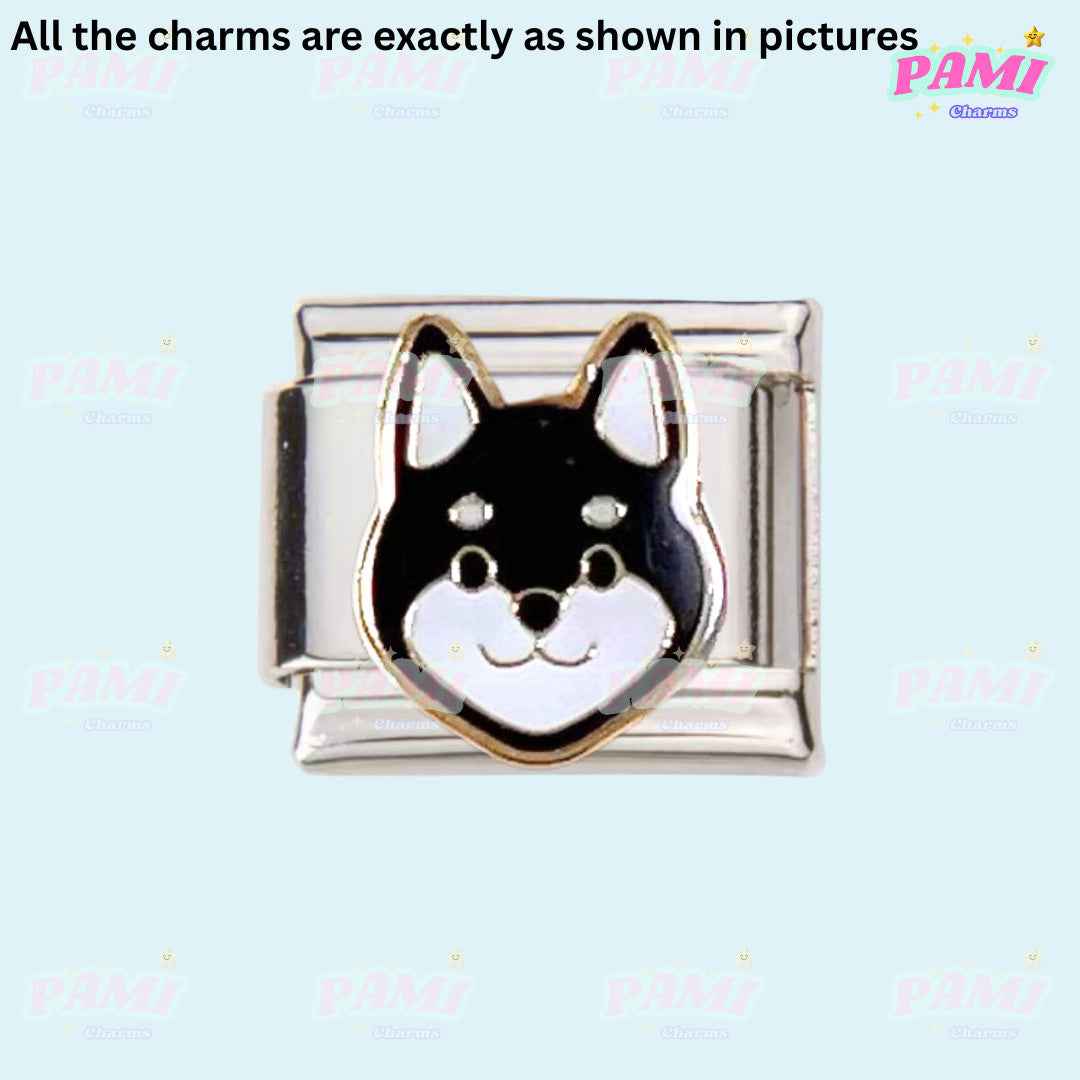 Pami Charms black and white dog face Italian charms link for charm bracelet