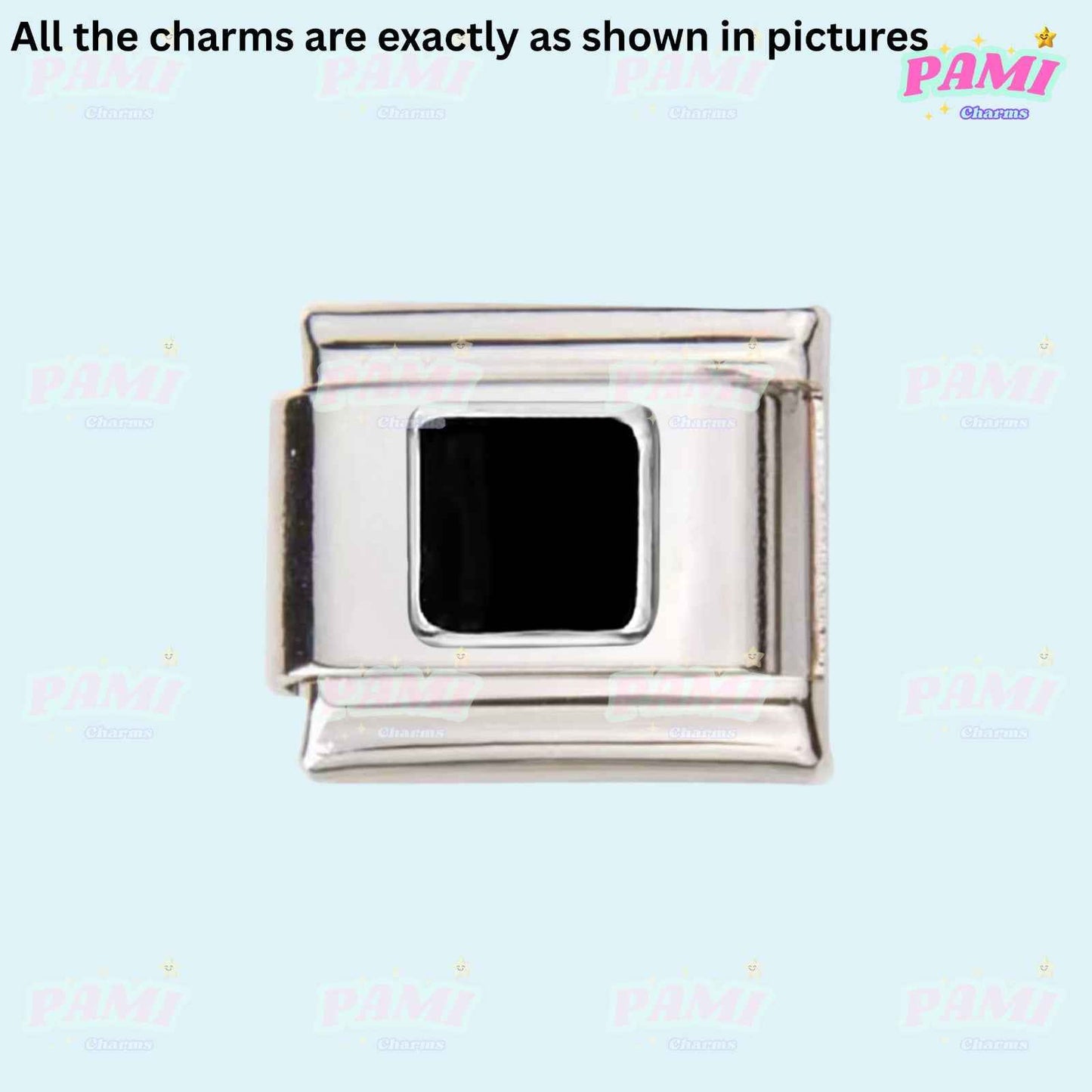 Pami Charms silver Italian charms bracelet link with square cutout and polished finish