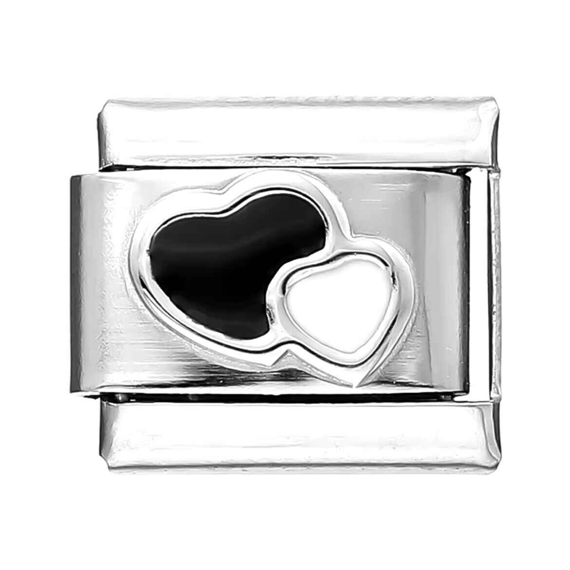 Pami Charms silver Italian charms link with black and white intertwined heart design
