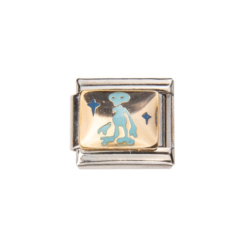 Pami Charms Alien Design Italian Charm with Blue and Gold Details for Custom Bracelets