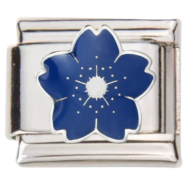 Pami Charms Italian charms silver bracelet link with blue enamel flower design