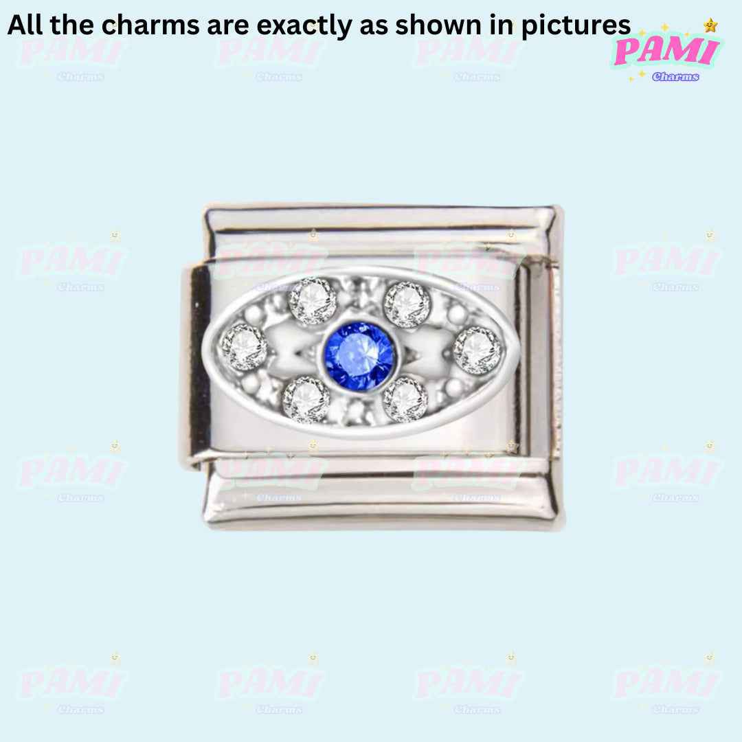 Pami Charms silver italian charms with blue and clear gemstones detailed design