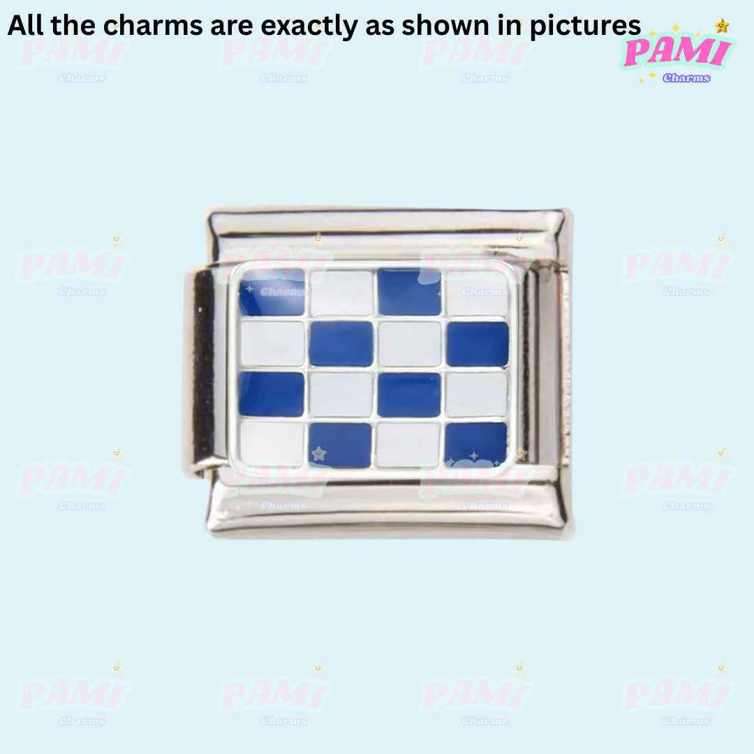 Pami Charms silver Italian charms with blue and white checkered enamel design
