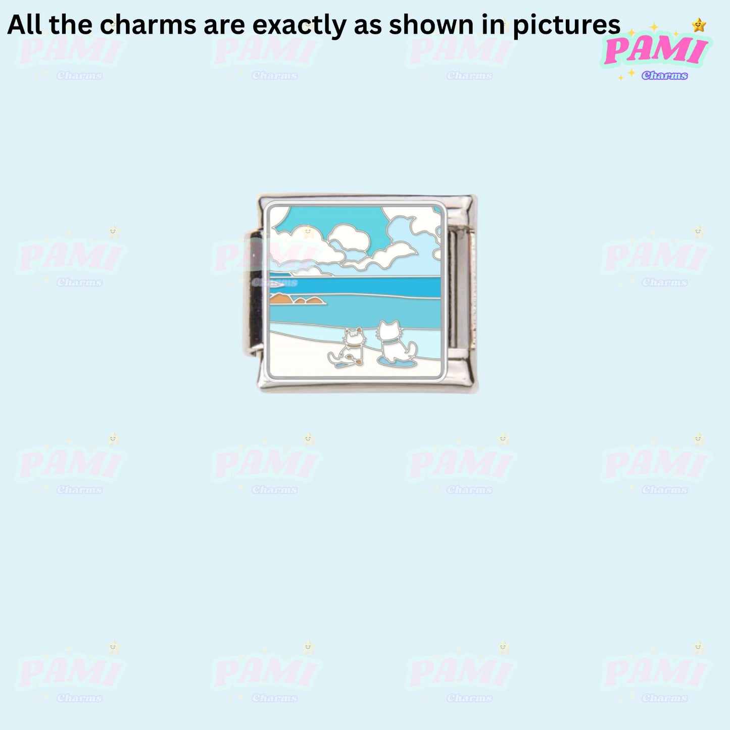 Pami Charms silver Italian charms featuring a beach scene with dogs and blue sky