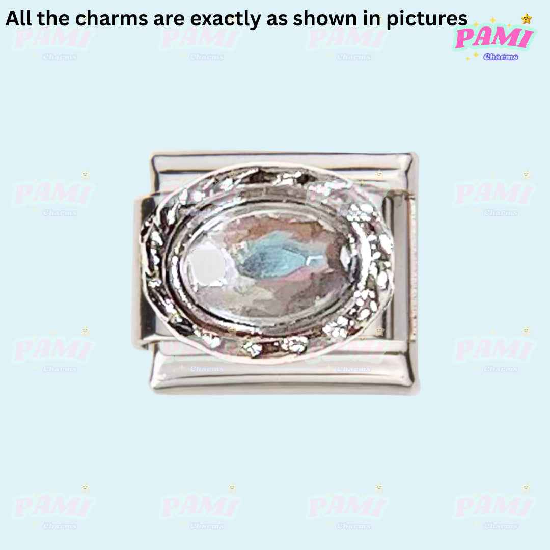 Pami Charms silver Italian charms with oval clear gemstone centerpiece