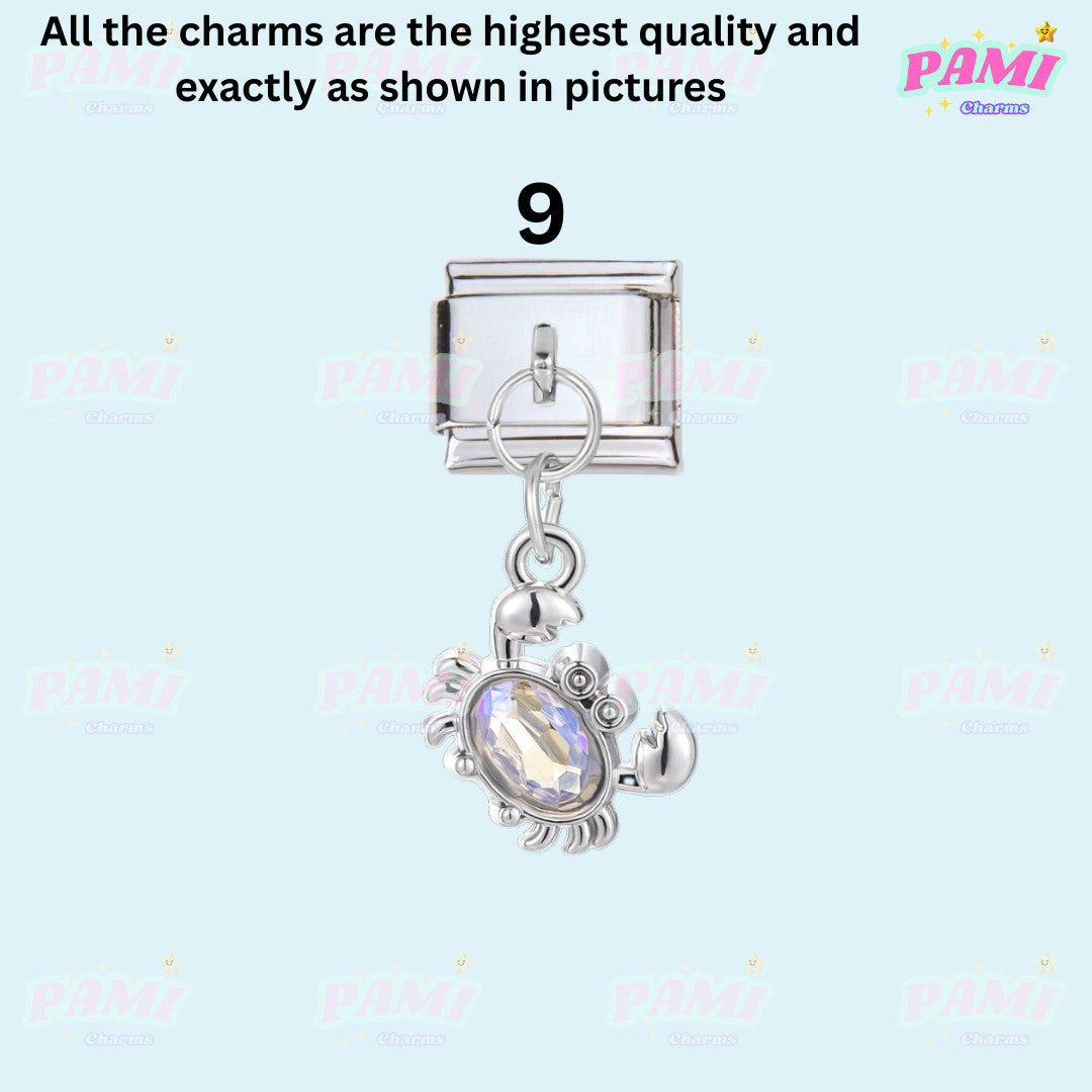 Pami Charms silver crab italian charms with clear gemstone detail on white background