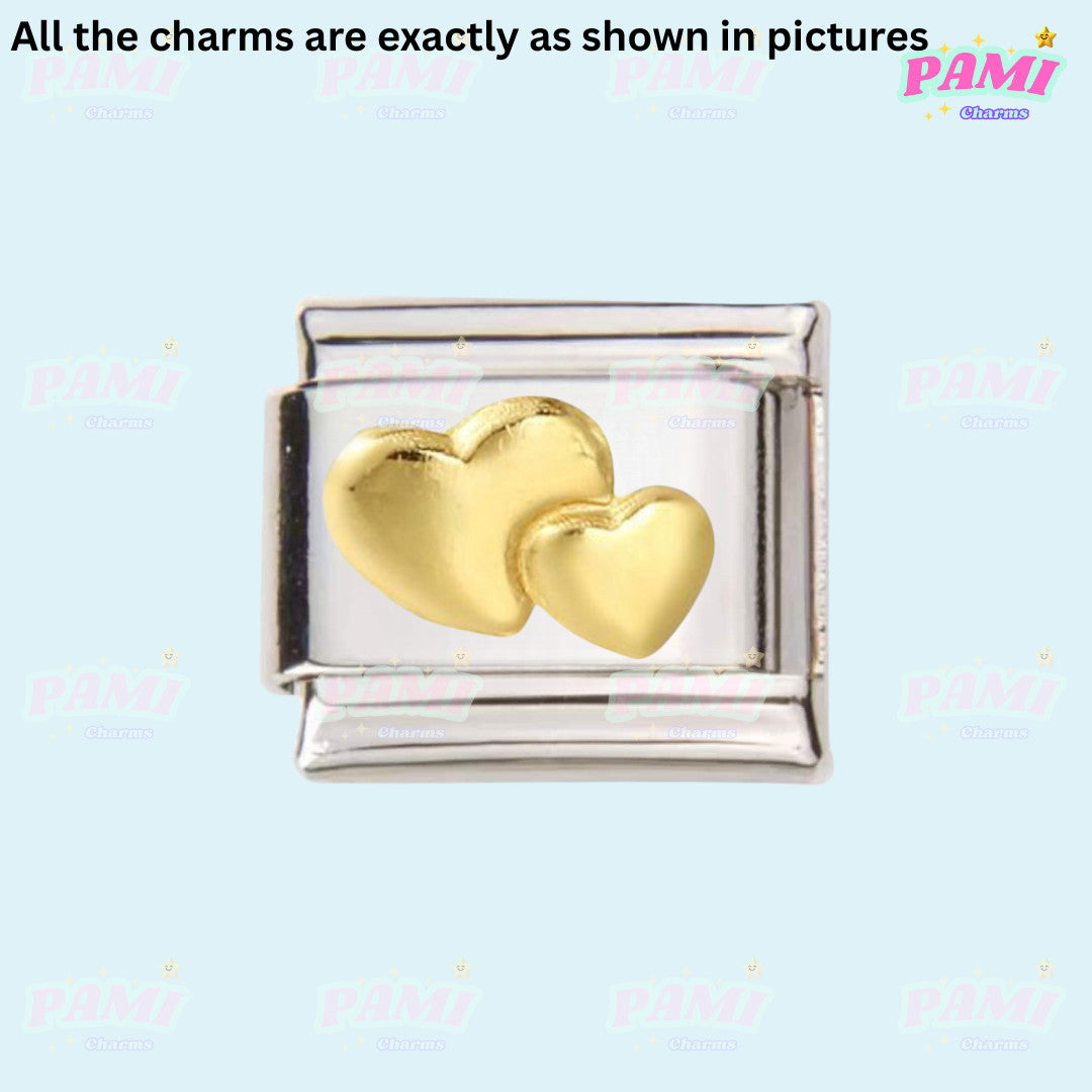 Pami Charms silver Italian charms with two gold hearts design for bracelet