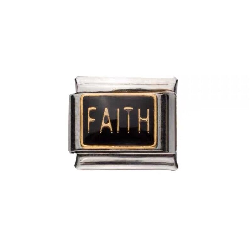 Pami Charms Italian charms with black and gold faith design for charm bracelets