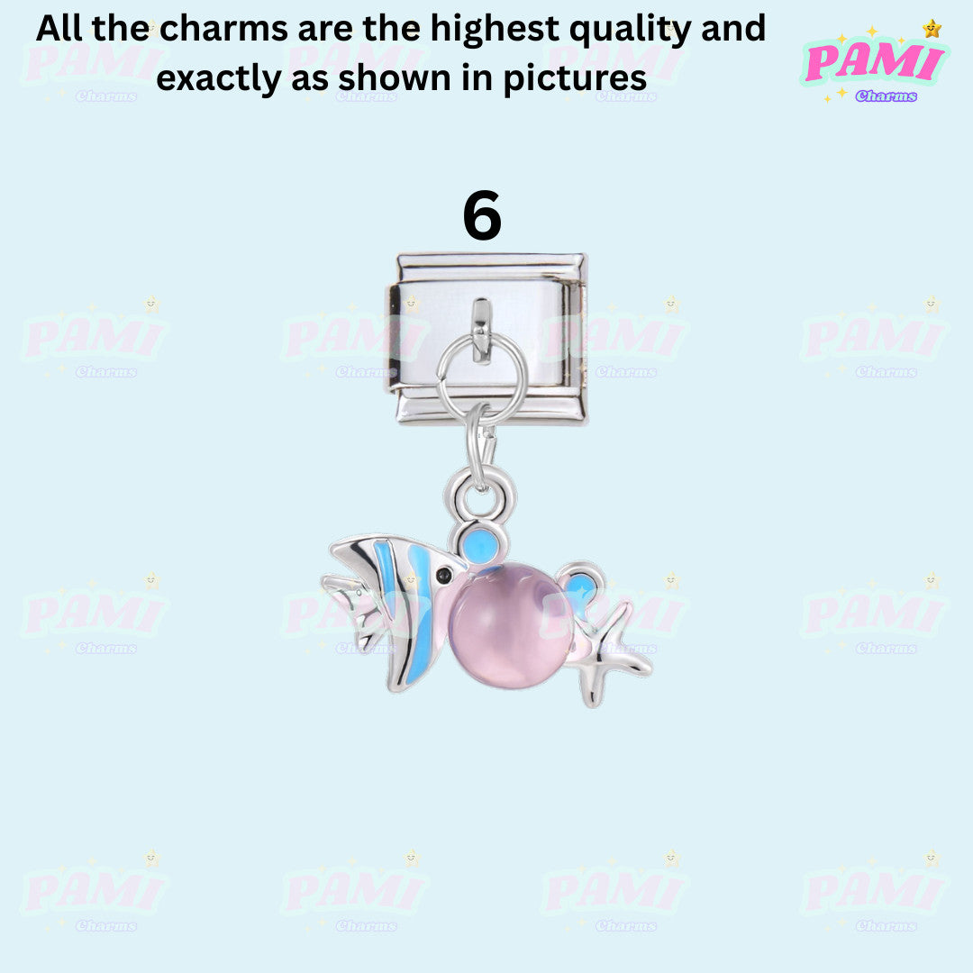 Pami Charms Italian charms silver fish and starfish charm with pink bead detail