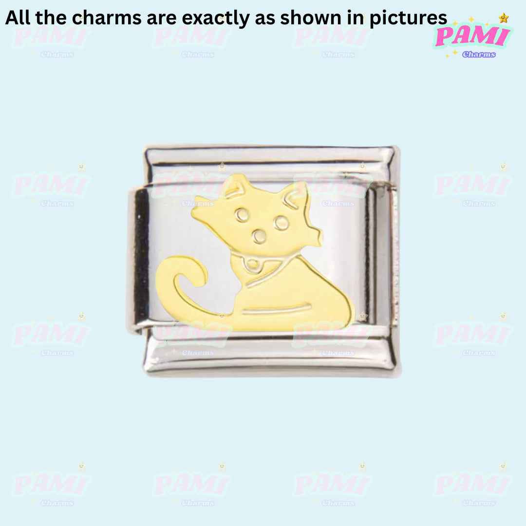 Pami Charms silver and gold cat figure italian charms for bracelets