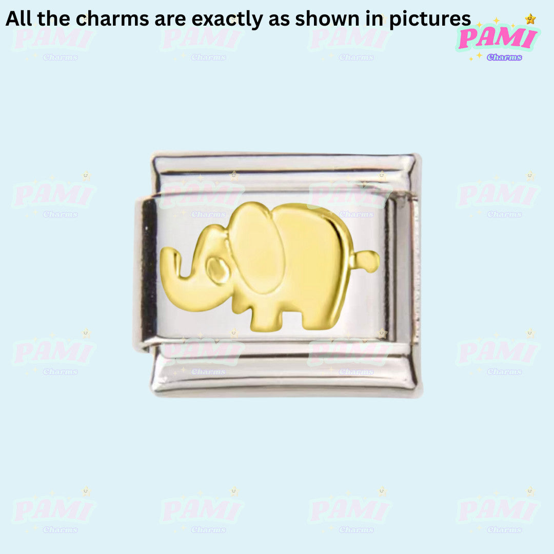 Pami Charms Italian charms featuring a silver link with a gold elephant design