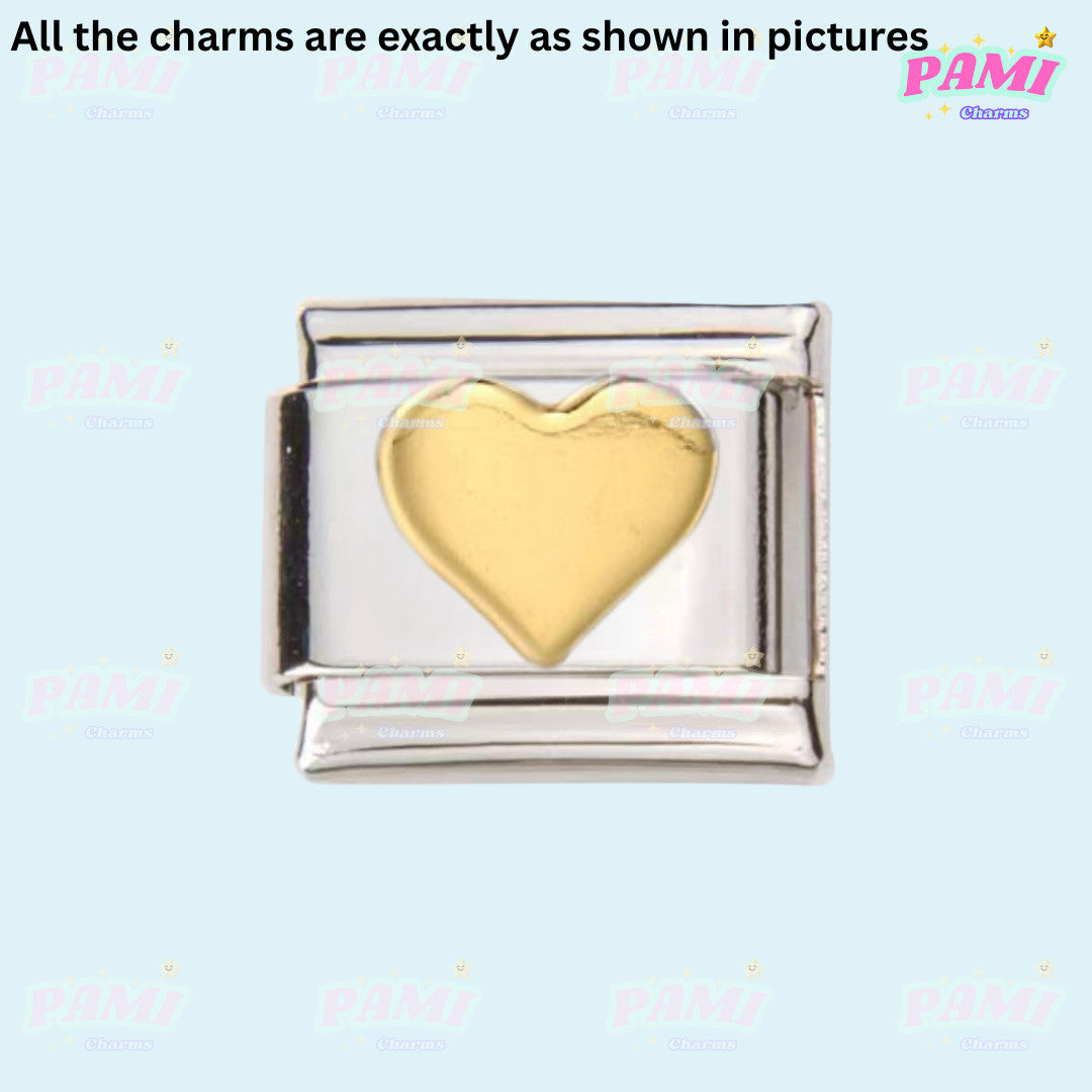 Pami Charms silver Italian charm with a gold heart detail for customizable bracelets