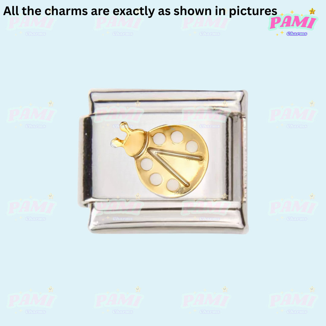 Pami Charms silver link with gold ladybird detail Italian charms for bracelets