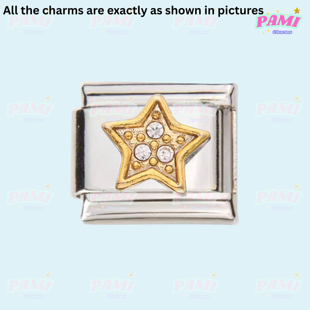 Pami Charms silver and gold star charm with clear crystals Italian charms