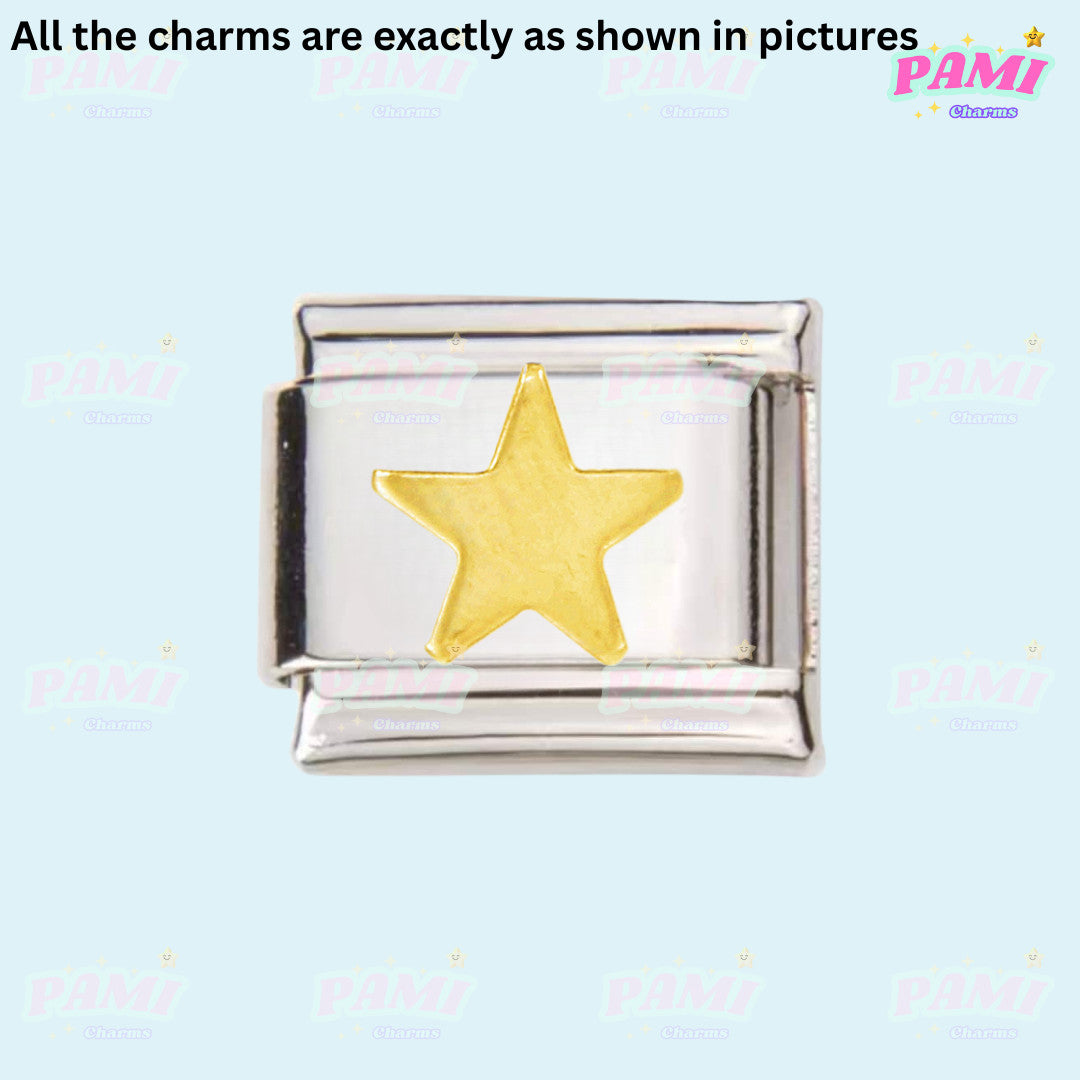 Silver Italian charms with a gold star design by Pami Charms for customised bracelets