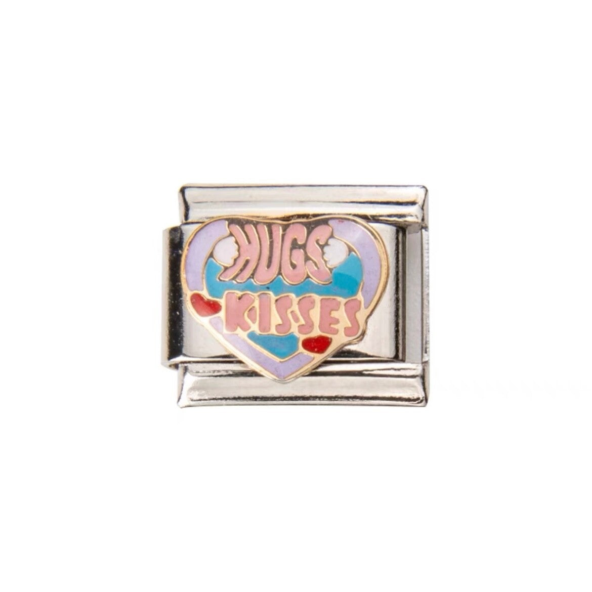 Pami Charms Italian charms silver link with colourful heart design and hugs kisses text