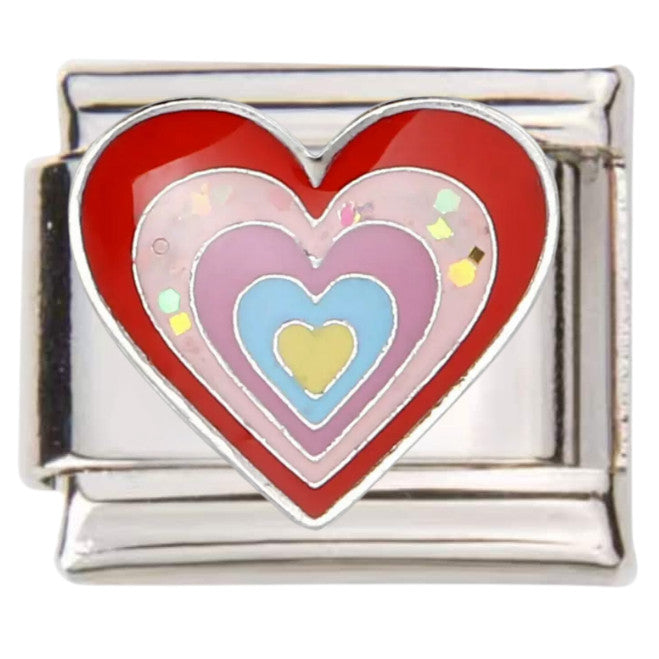 Pami Charms Italian charms featuring a colourful layered heart design on silver base