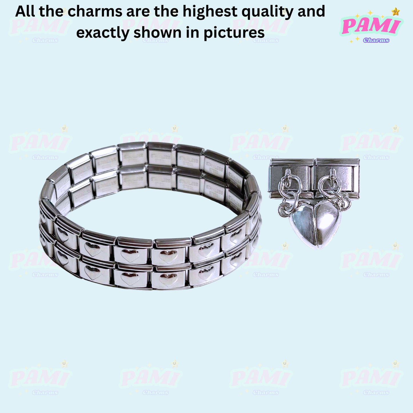 Pami Charms silver Italian charms bracelet with heart-shaped charm piece