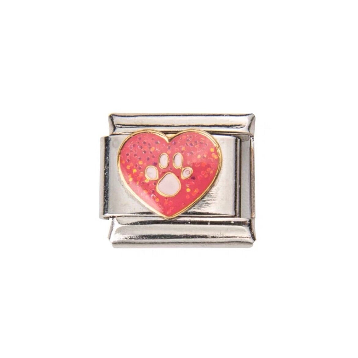 Pami Charms Italian charms featuring silver link with red heart and paw print design