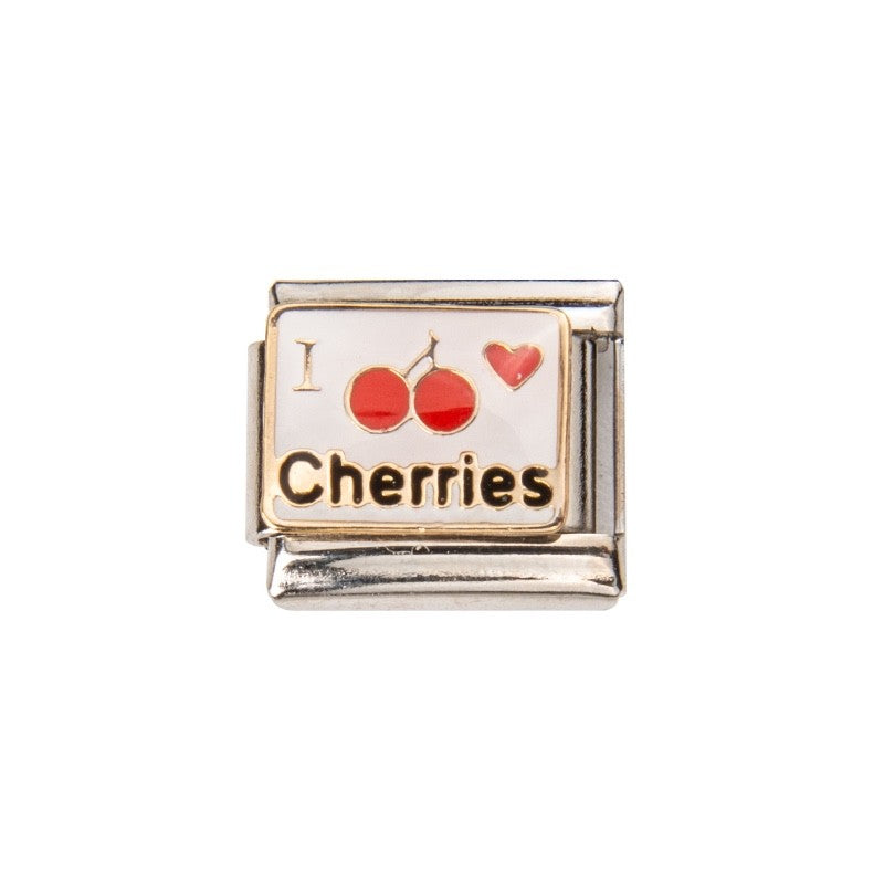 Pami Charms Italian charms with a decorative design featuring cherries and the text I Love Cherries