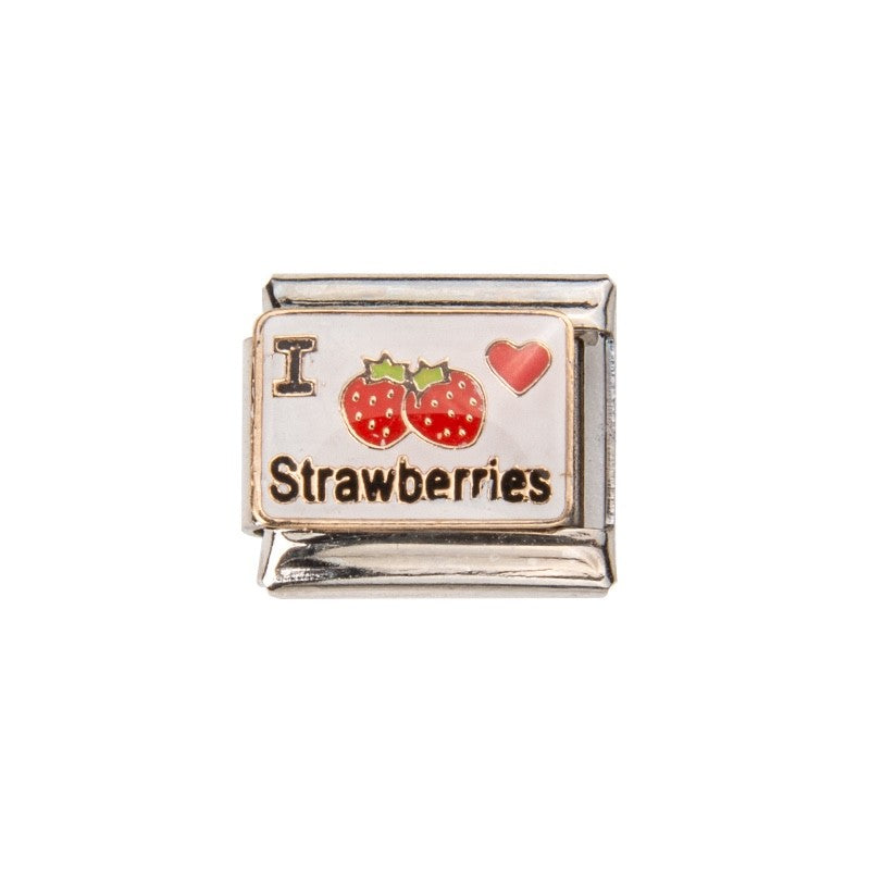 Pami Charms Italian Charms I Love Strawberries Bracelet Charm in Silver and Red