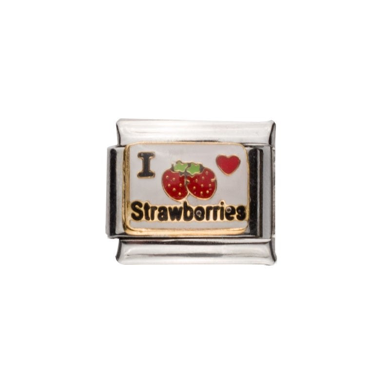 Pami Charms Italian Charms Strawberry Design with I Love Strawberries Text for Personalised Bracelets