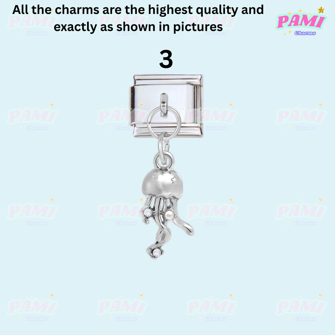 Silver jellyfish dangle charm by Pami Charms for italian charms bracelet