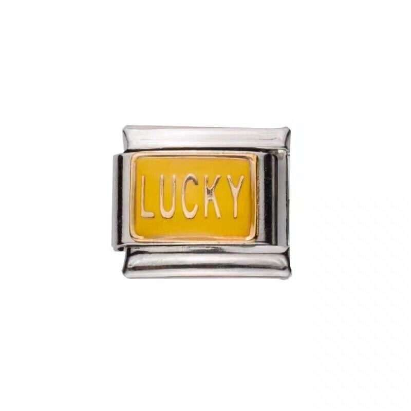 Pami Charms silver Italian charm with yellow enamel and lucky inscription