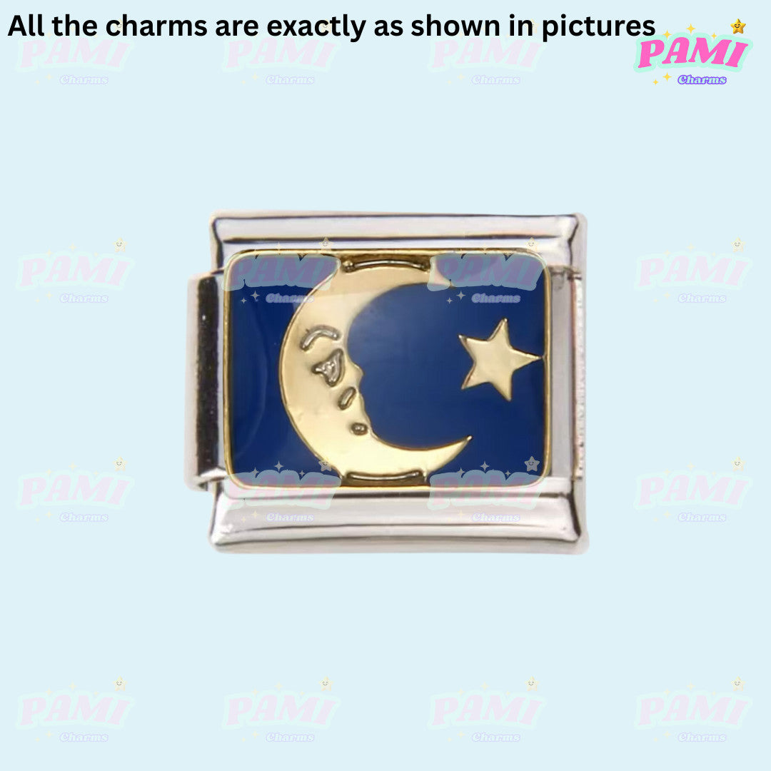 Pami Charms Italian charms moon and star design in gold and blue enamel