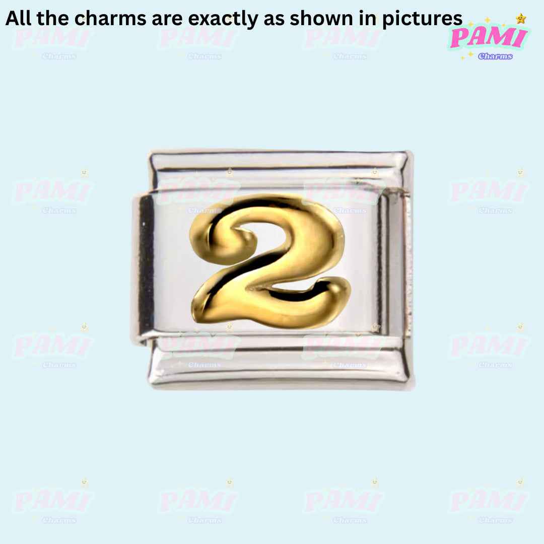 Pami Charms silver and gold number 2 italian charms for customizable bracelets