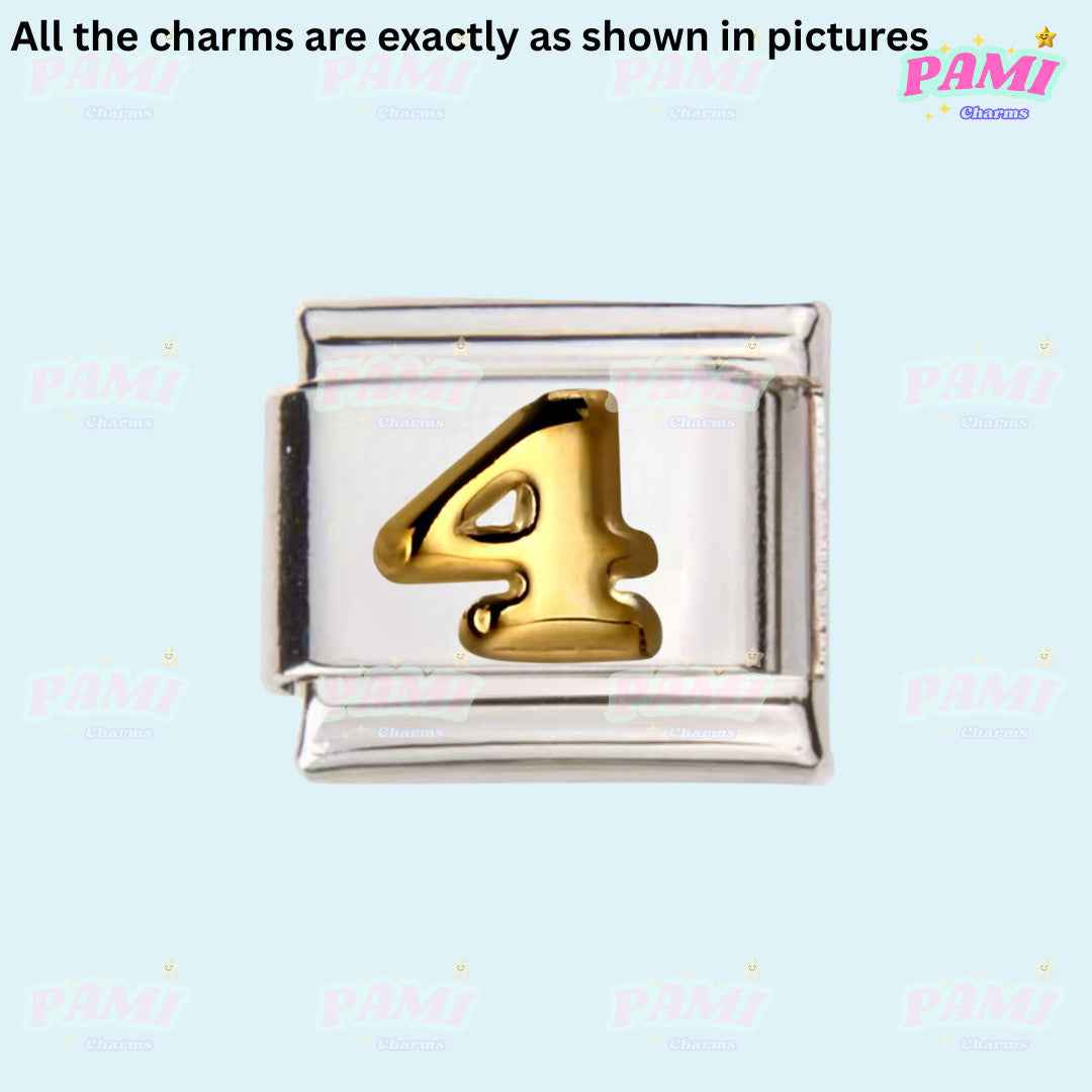 Pami Charms silver and gold number 4 italian charms piece for bracelets