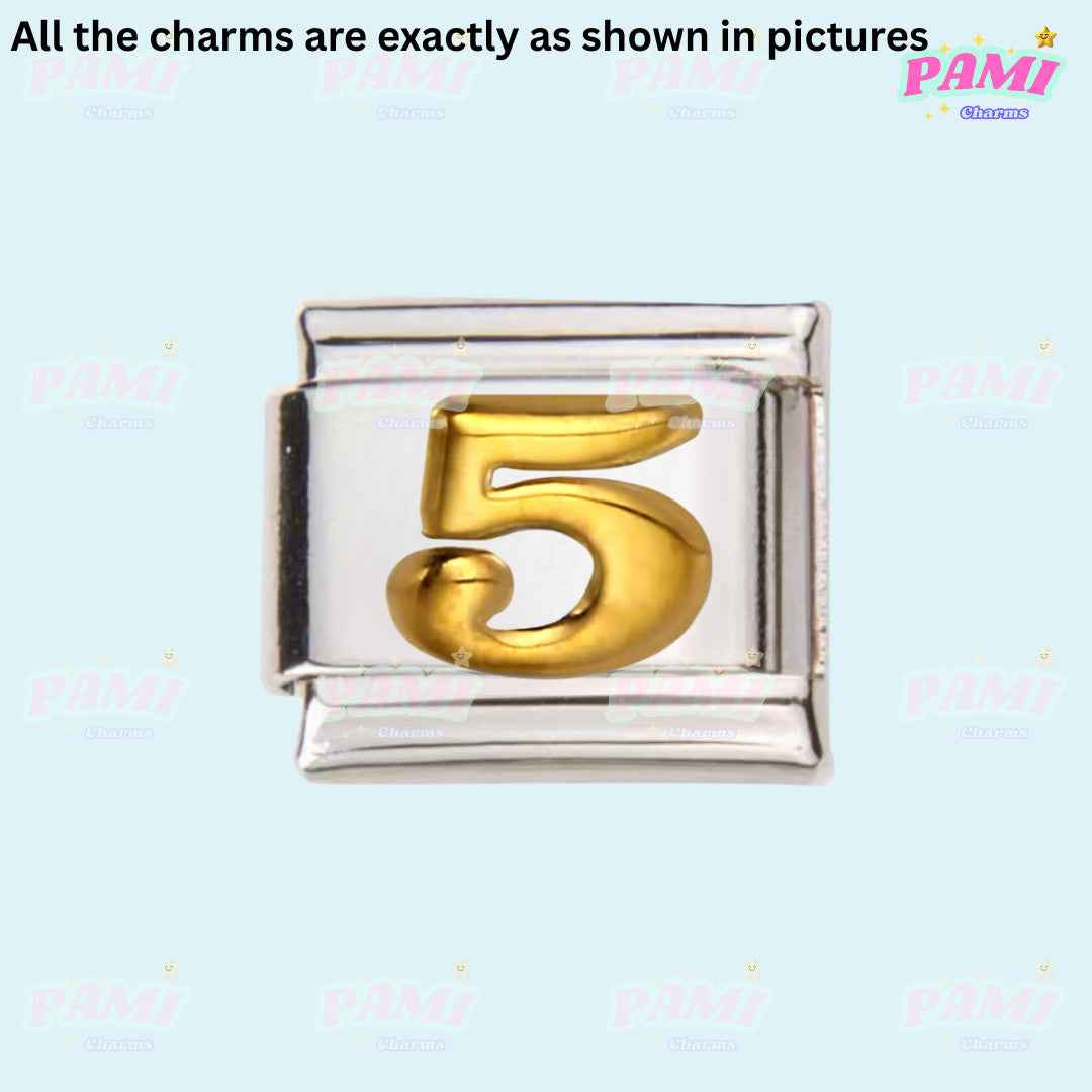 Pami Charms Italian charms silver link with gold number 5 design for bracelets