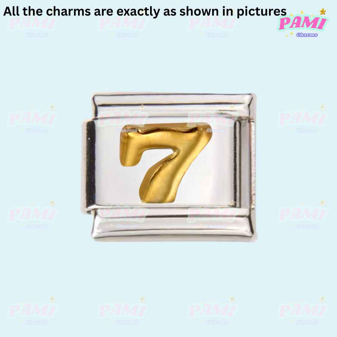 Silver and gold number 7 charm for Italian charms bracelet by Pami Charms